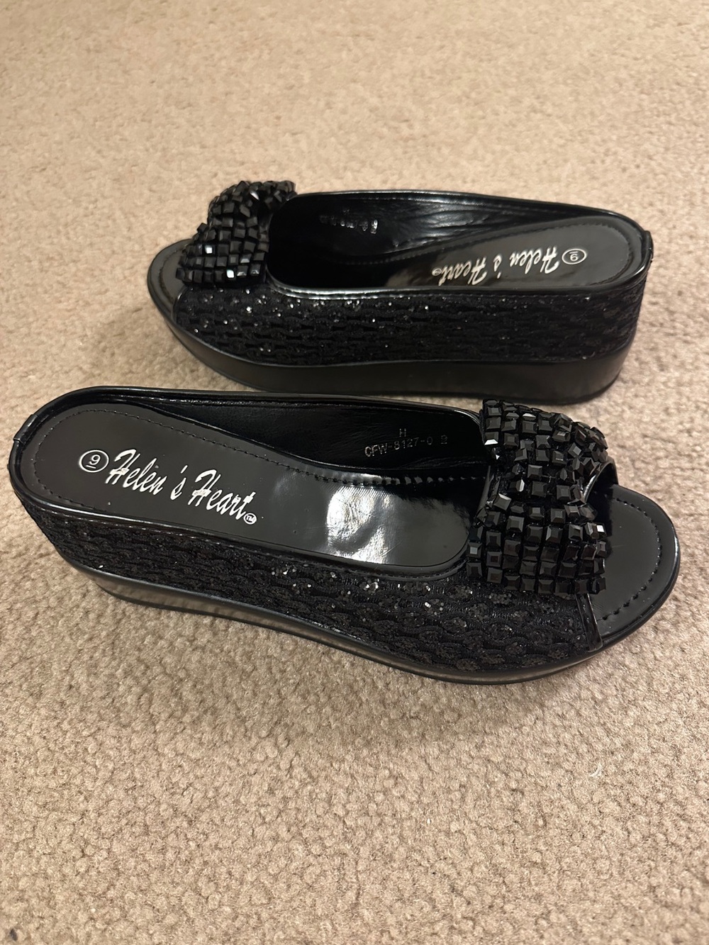 Helen's Heart Black Beaded Wedges